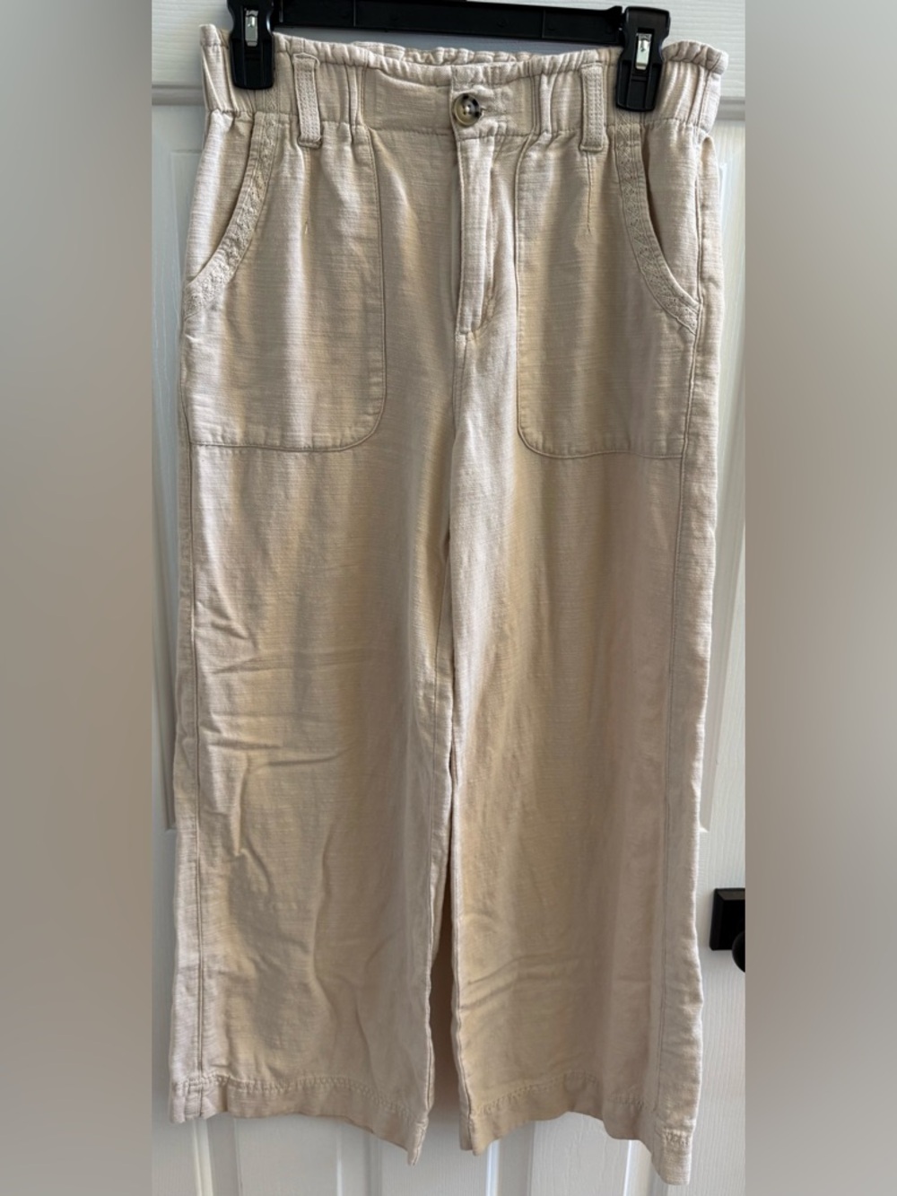 Democracy Women's Wide Leg Pants High Rise Tan Linen-Blend Sz 4